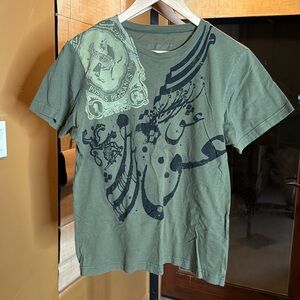 NIMANY NEW YORK Royal Fantasy Olive Green 100% Cotton Tee Size Large